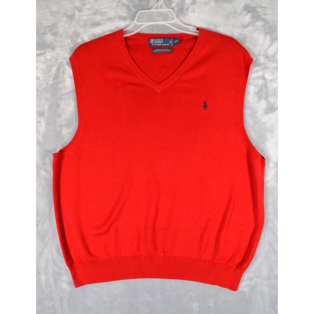 Polo Ralph Lauren Red Sweater Vest Mens XXL V-Neck Pony Logo 100% Pima Cotton